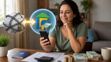 Mulher analisa celular representando o programa Desenrola Adimplentes de renegociação de crédito